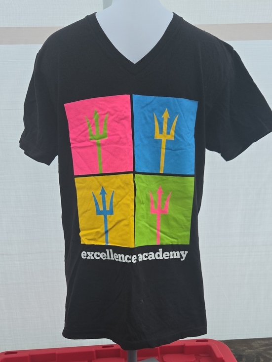 Source Unknown Other - Excellence Academy Black Graphic Tee with Neon Tridents